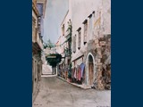 Watercolour. Back Street Shops, Rethymno. 26.5 x 19.5