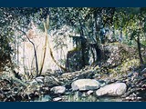 Watercolour. Spring Stream Below Houmeri. 16.5 x 25